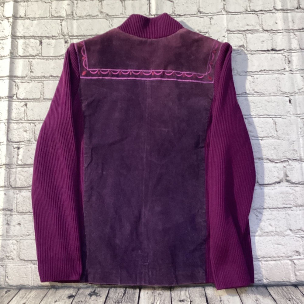 Bob Mackie Wearable Art Purple Suede Jacket Pink Floral Embroidery XS RibbedKnit - Picture 5 of 5